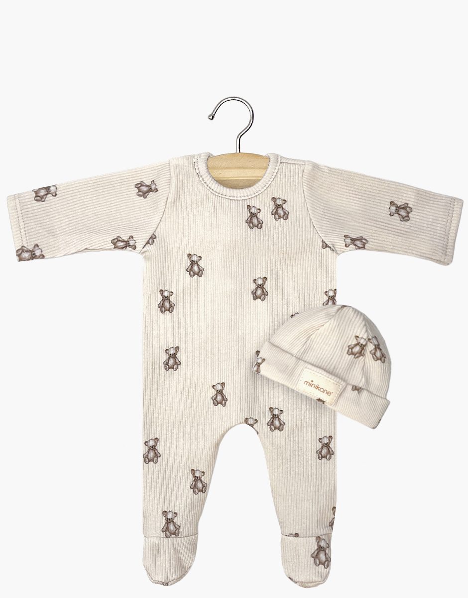 Bambinis - Dors bien Angelo en maille côtelée Petits oursons et son bonnet