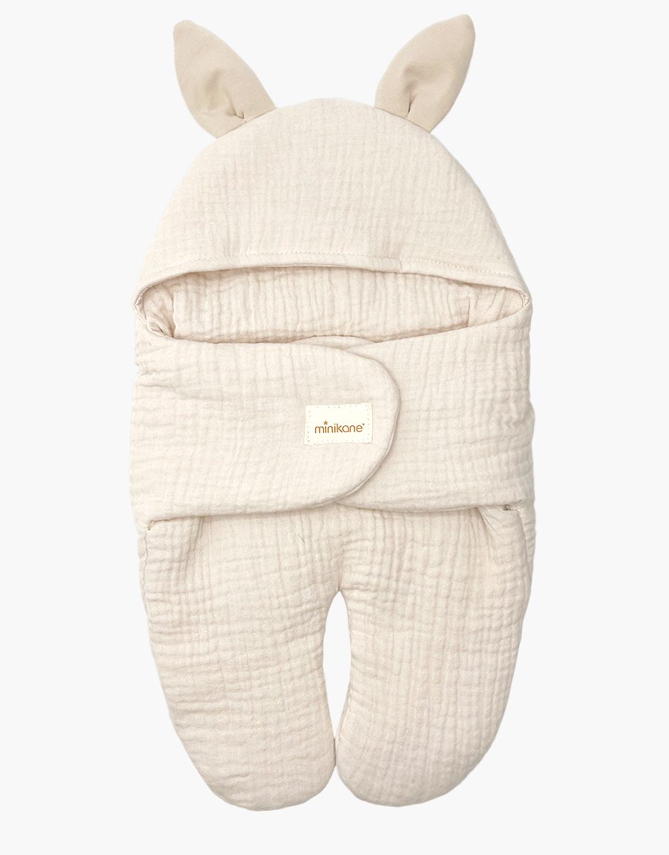 Chancelière poussette poupée Jeannot en gaze de coton mastic