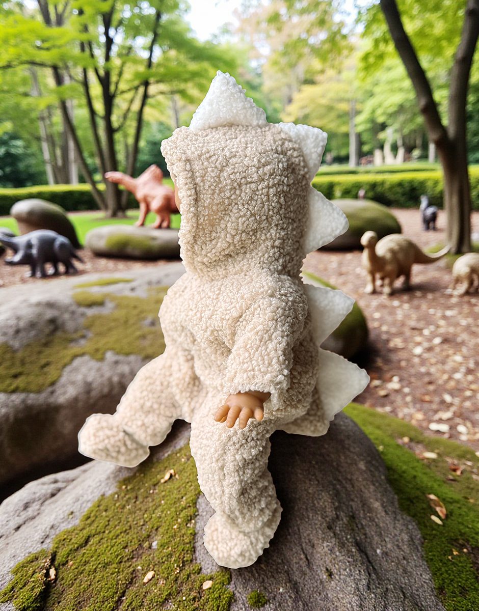 Les P'tits Déguiz' Babies - Combinaison Dino en bouclette beige et ses chaussons