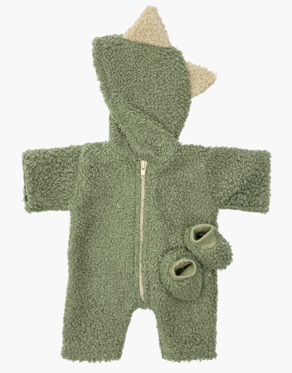 Les P'tits Déguiz' - Combinaison Dino en bouclette vert kaki et ses chaussons