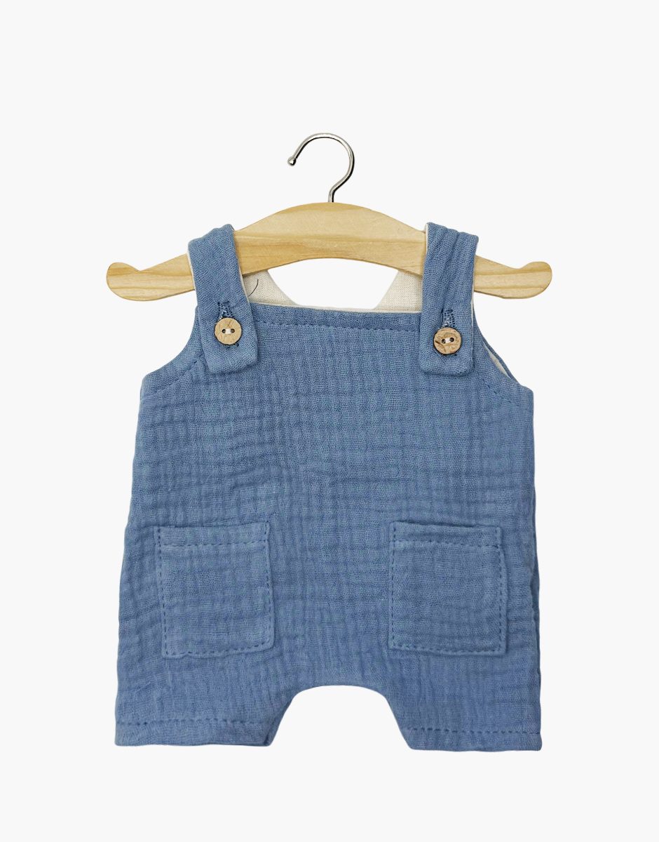 Salopette courte Antonin avec boutons en gaze de coton bleu jean