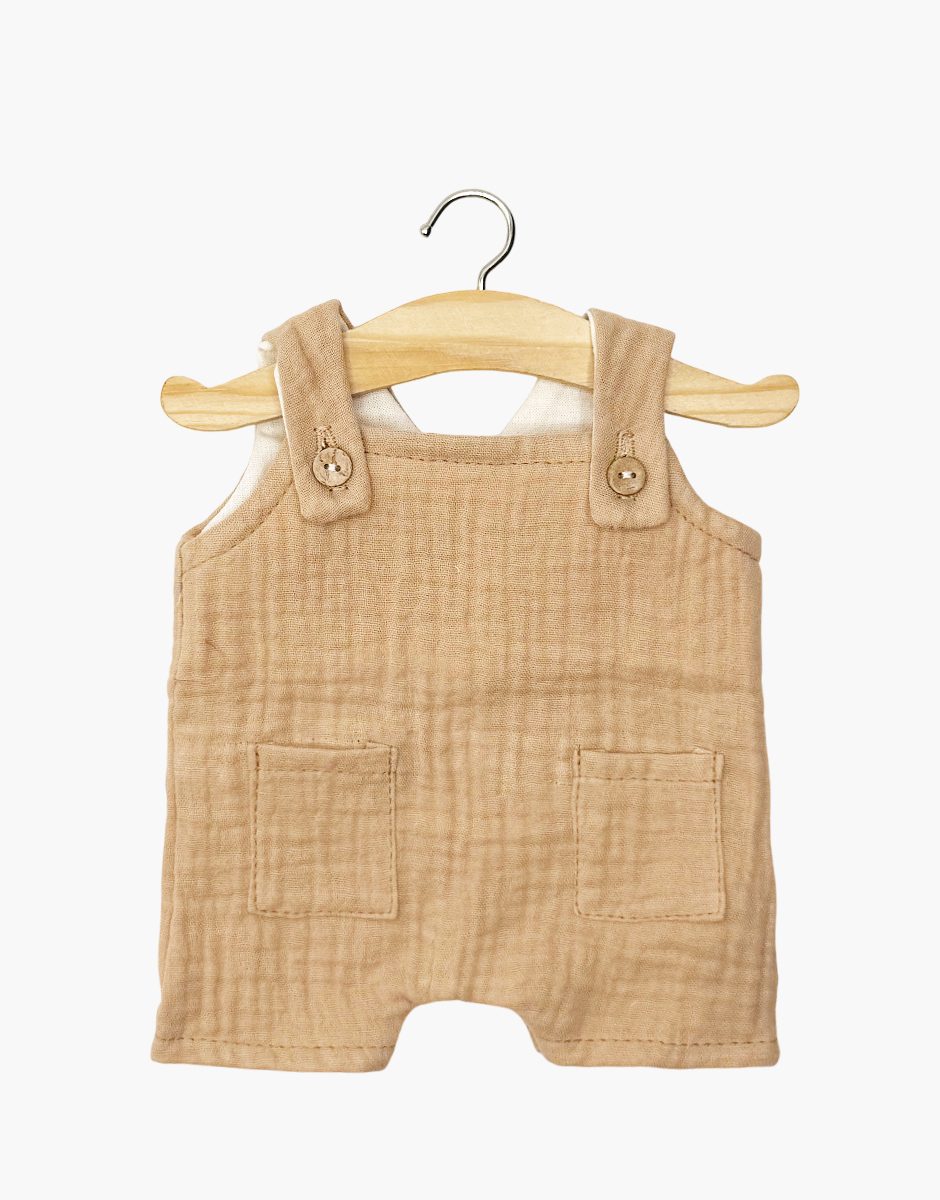 Salopette courte Antonin avec boutons en gaze de coton latté