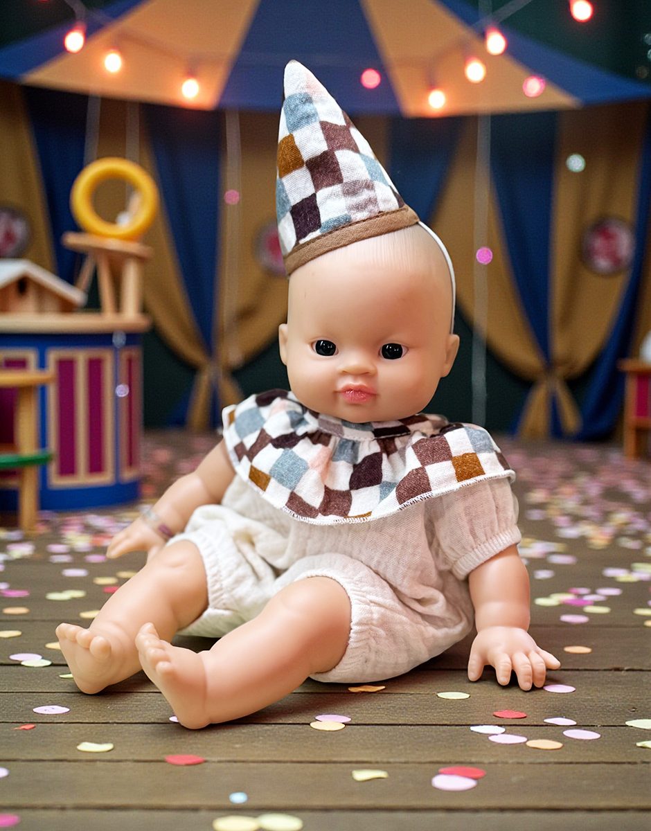 Les P'tits Déguiz' Babies – Ensemble Pierrot avec collerette à carreaux et son chapeau pointu