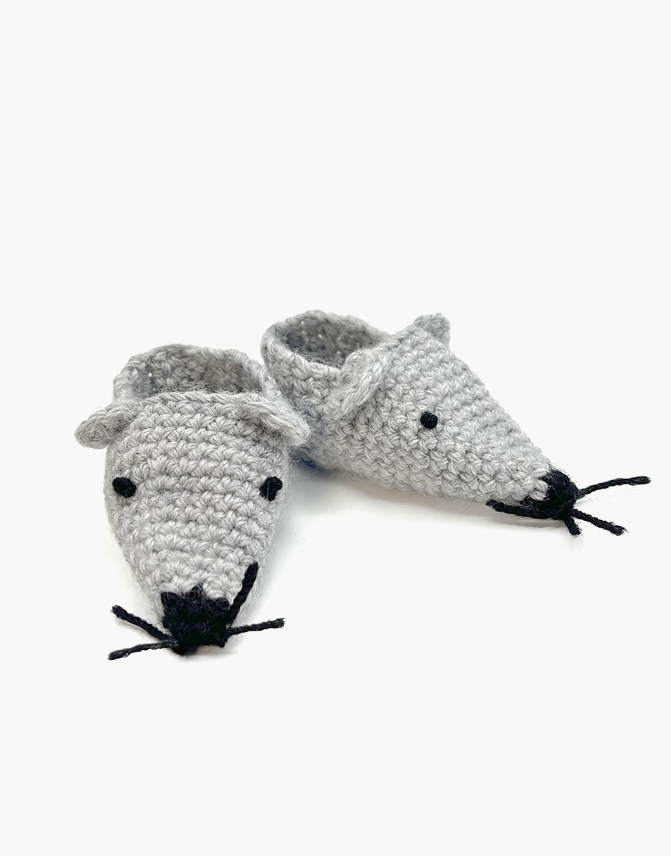 Bambinis - Chaussons souris en crochet gris faits main