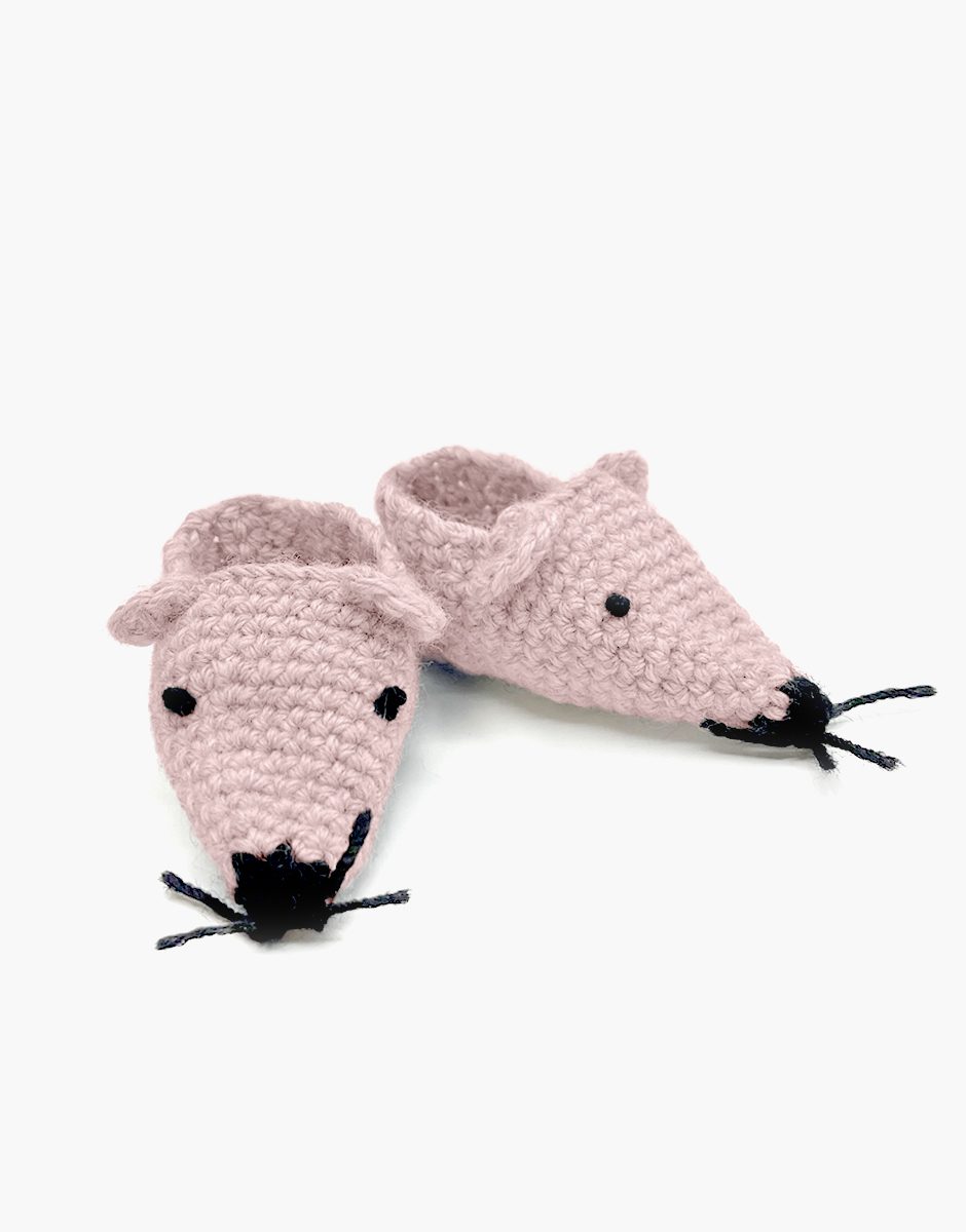 Bambinis - Chaussons souris en crochet rose faits main