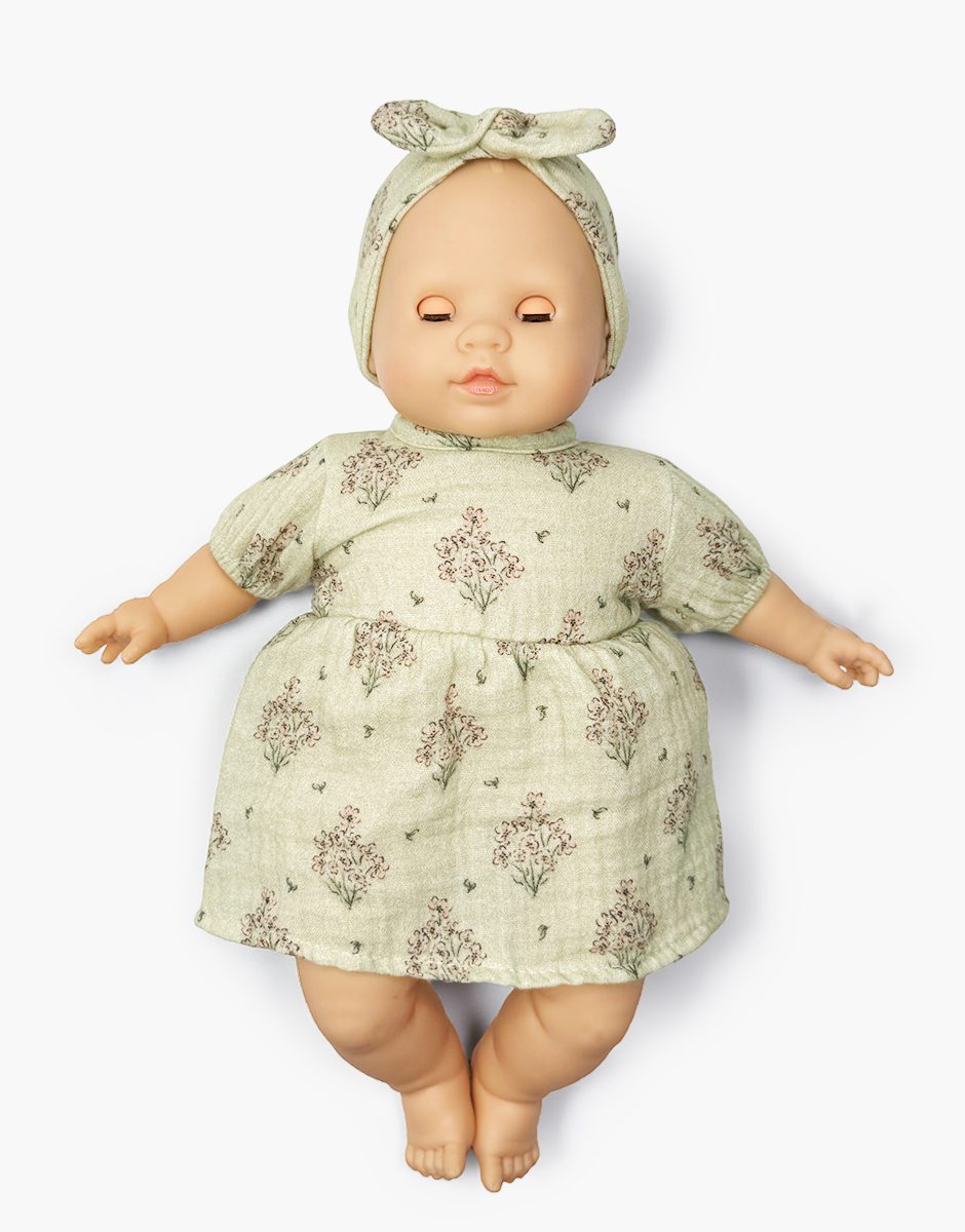 Émilie, poupée Cuties 36cm et son ensemble robe Faustine en gaze de coton Fleurs des champs