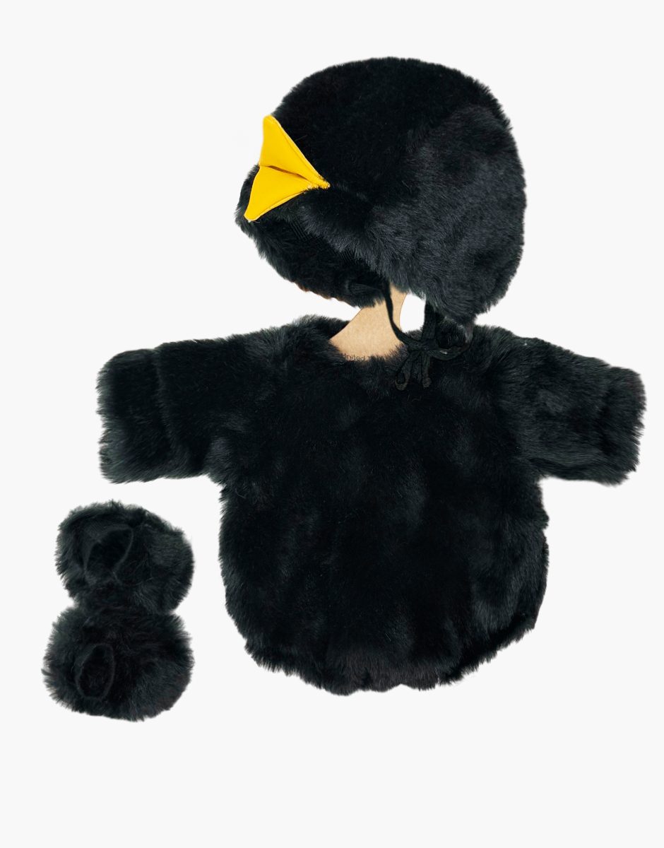 Déguisement de poussin en fausse fourrure noire pour poupées Minikane Babies 28cm.