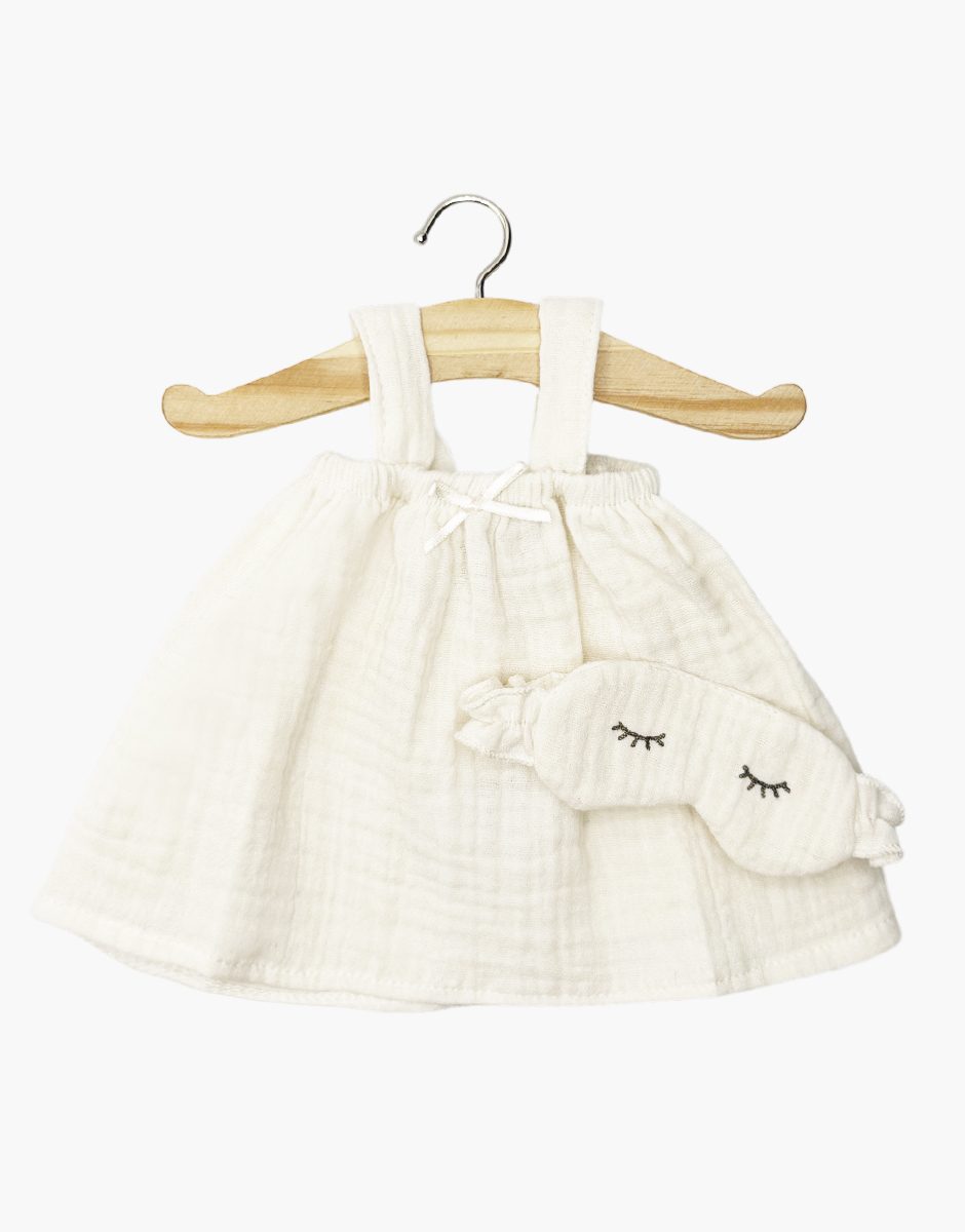 Chemise de nuit Mila et son masque Dodo à volants en gaze de coton écru