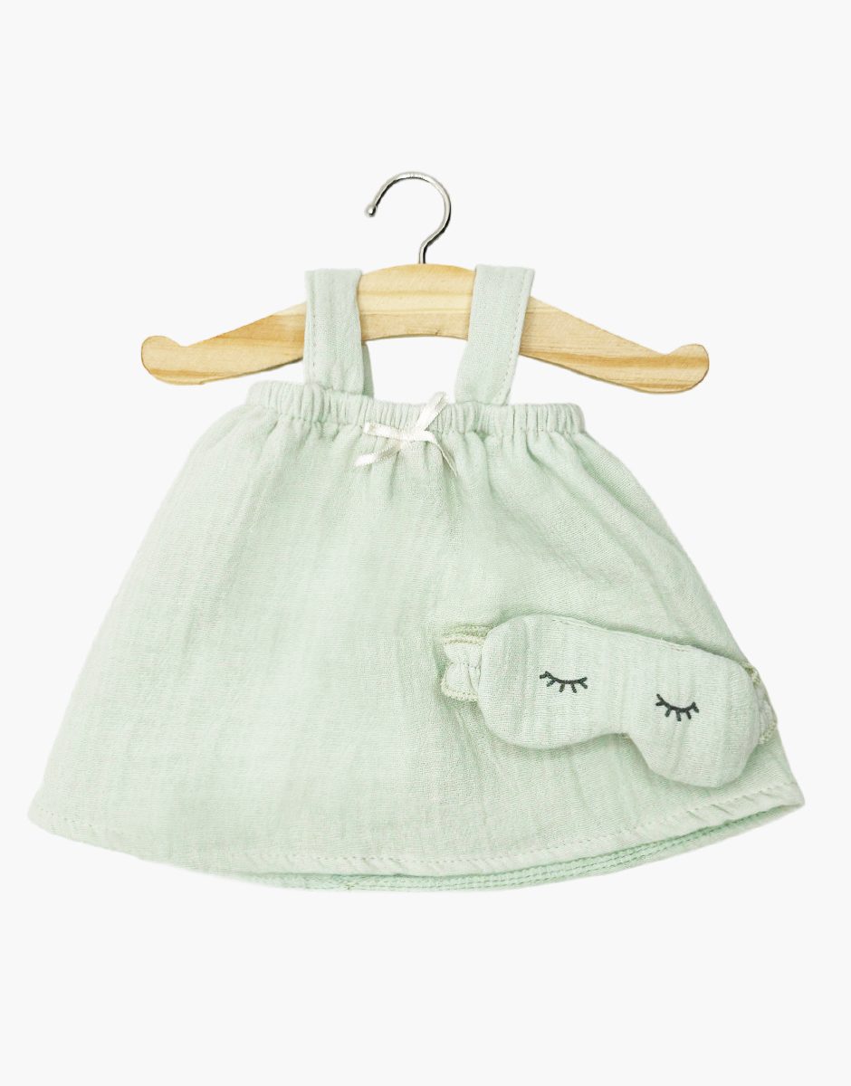 Chemise de nuit Mila et son masque Dodo à volants en gaze de coton vert pâle