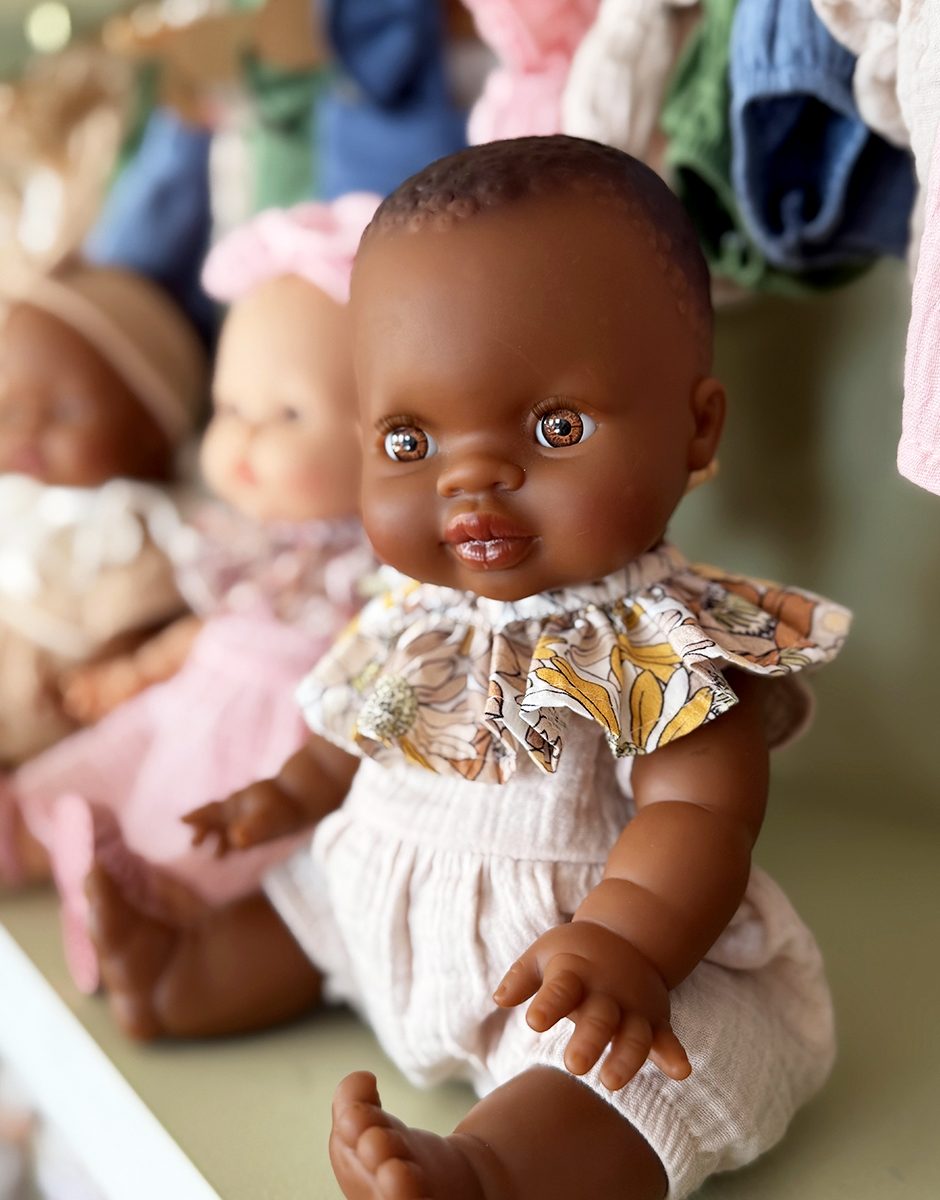 Lot de 2 collerettes gaze de coton mastic / Fleurs pastels pour poupées Minikane