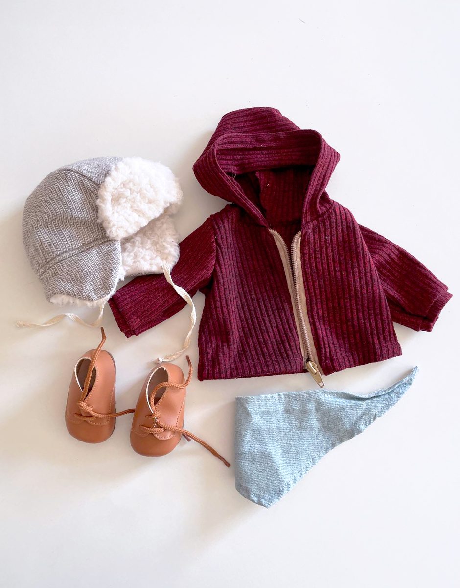 *Lot vêtements BAMBINIS avec veste à capuche en maille côtelée rouge Bordeaux