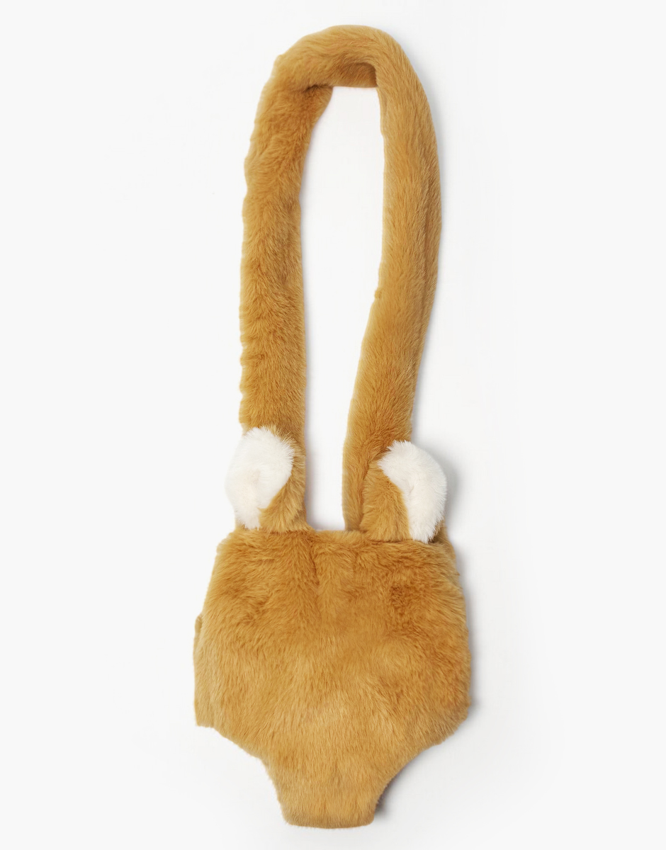 Porte poupée Peluche en fausse fourrure camel