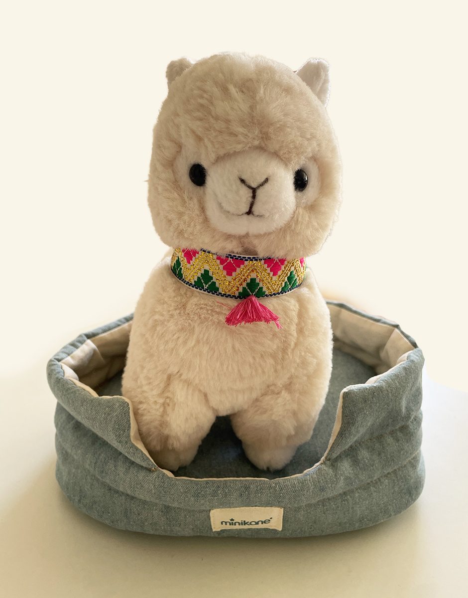 *ECO - Grand lama 23cm dans son panier en coton denim