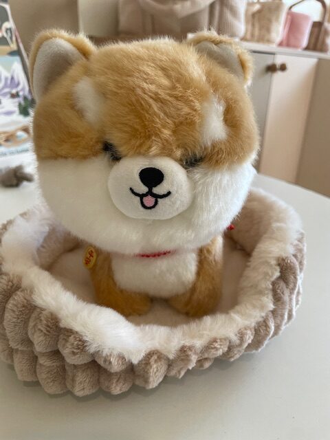 *Tumi, peluche de chien 18cm et son panier ouatiné