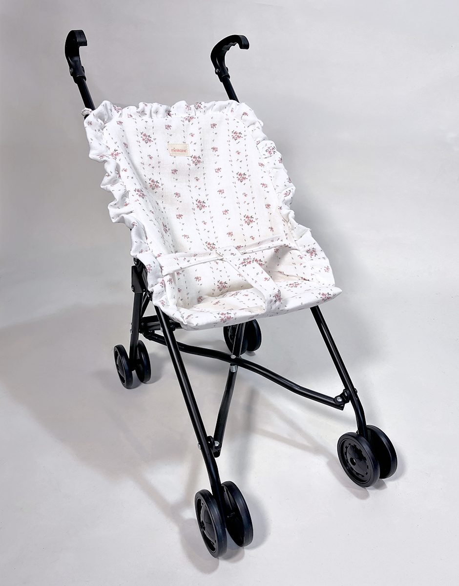 *Poussette poupée avec assise à volants en gaze de coton Minikane X Natalys sur châssis noir