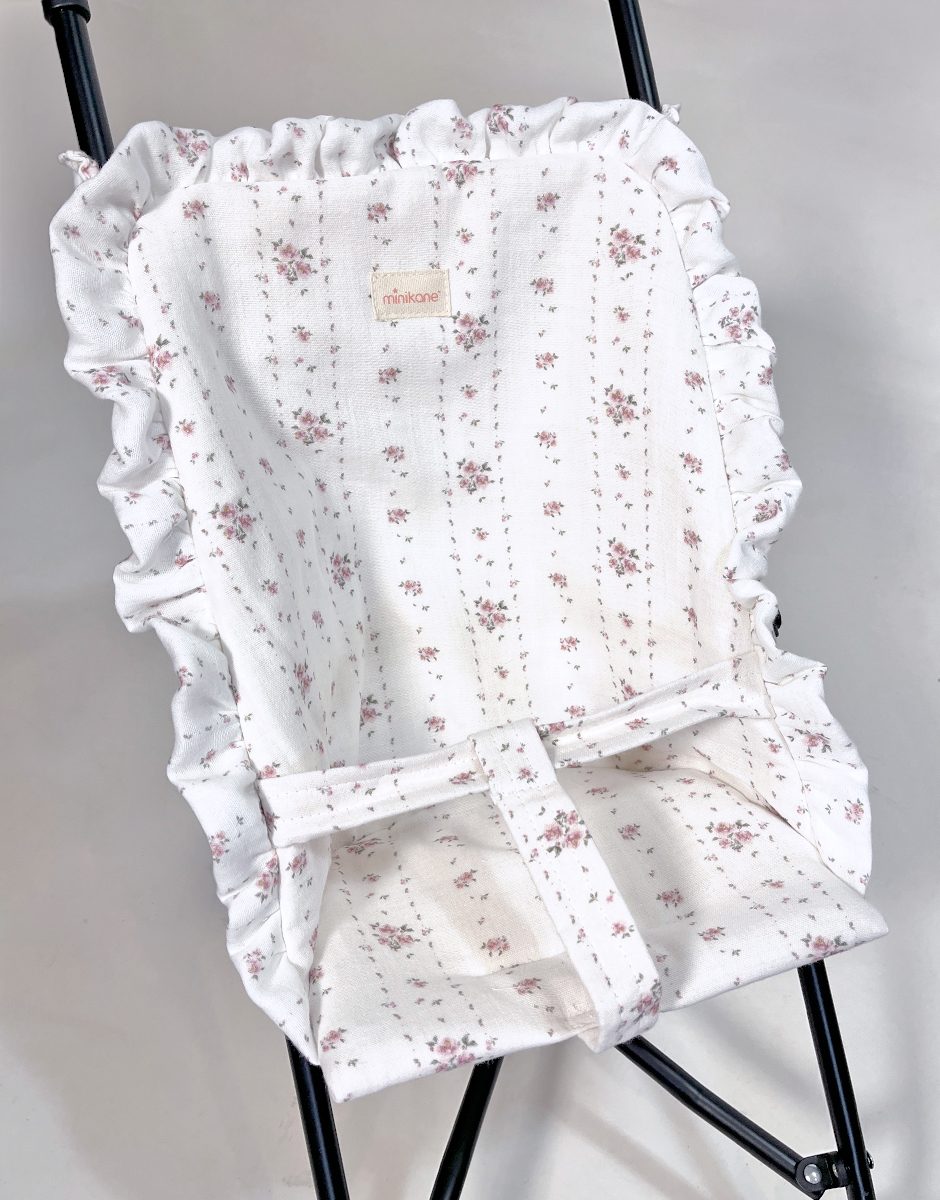 *Poussette poupée avec assise à volants en gaze de coton Minikane X Natalys sur châssis noir
