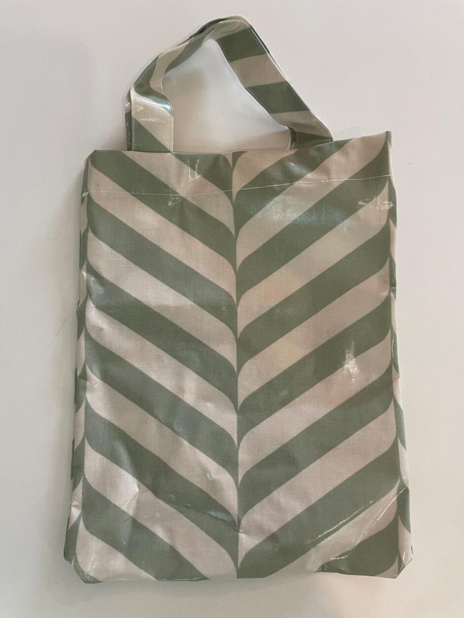 *Poussette poupée stripes vert de gris sur châssis crème et son tote bag assorti