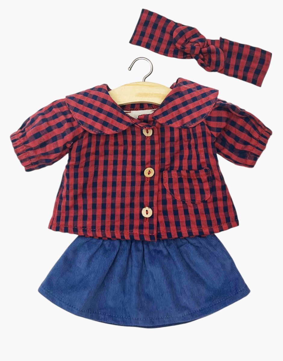 Ensemble fille "Back to School" avec blouse d'écolière Vichy marine / brique