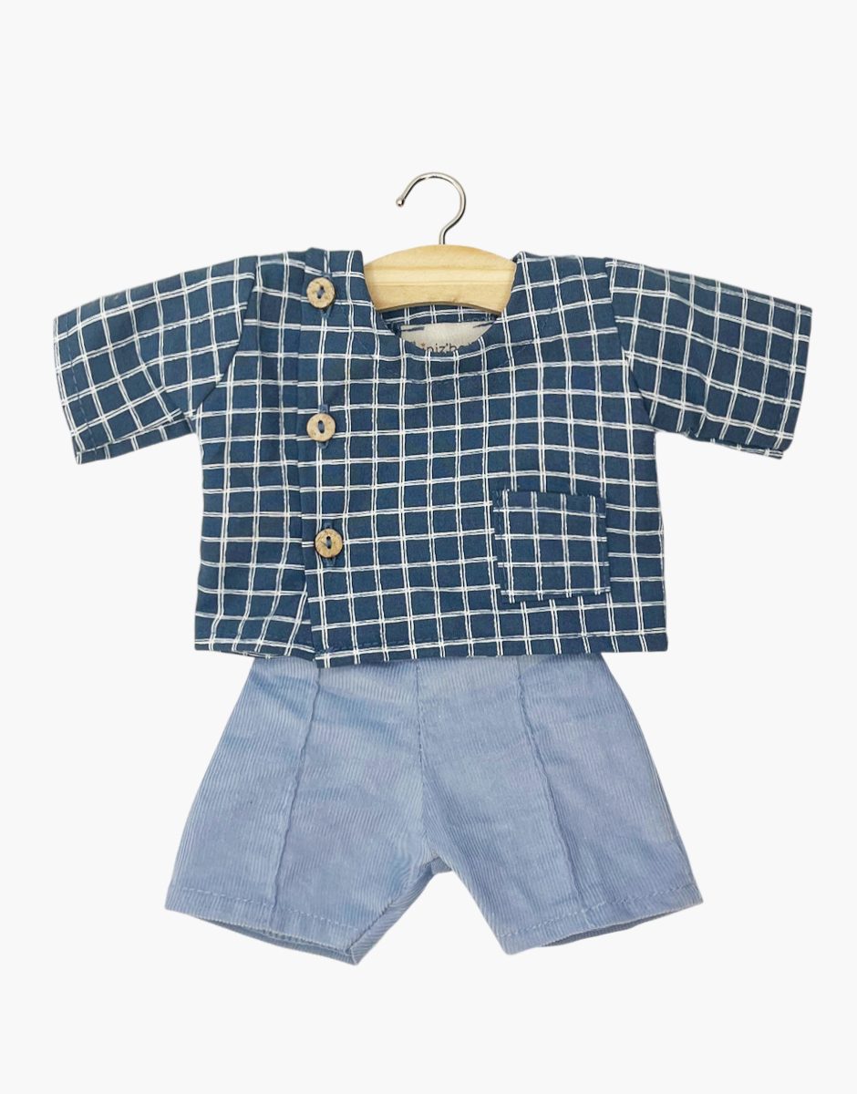 Ensemble garçon "Back to School" avec blouse d'écolier à carreaux Jules bleu foncé