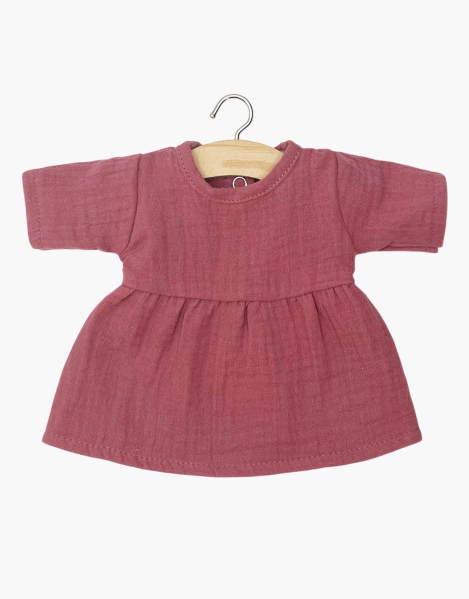 Robe Faustine manches longues en gaze de coton framboise