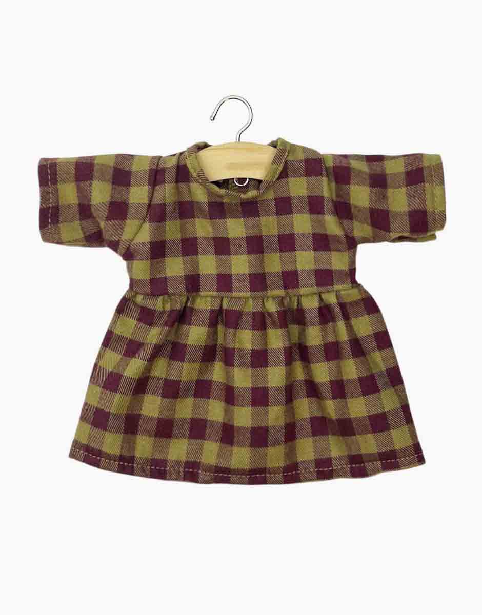 Robe Faustine manches longues Vichy olive/bordeaux