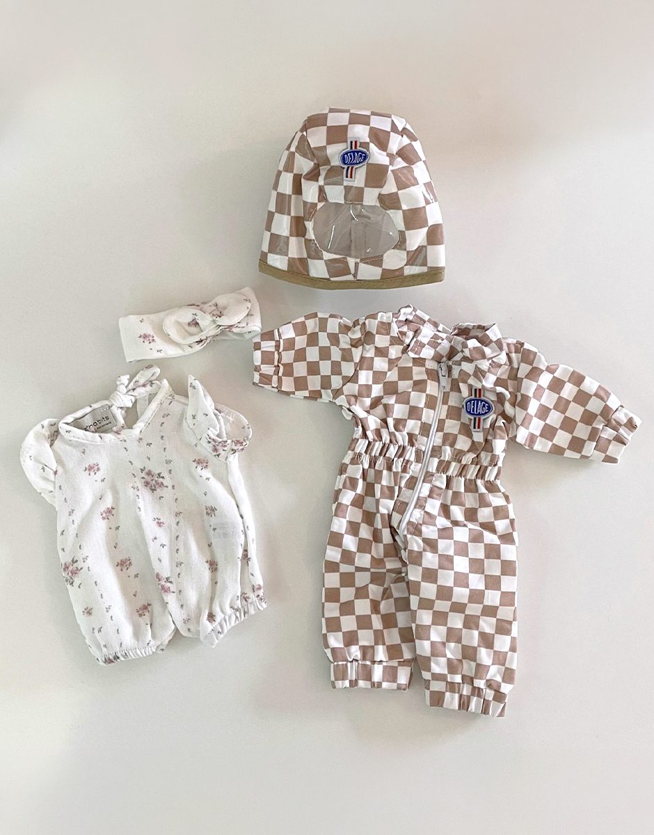 *Lot ensemble combinaison GORDIS à damier beige et barboteuse BABIES Minikane X Natalys