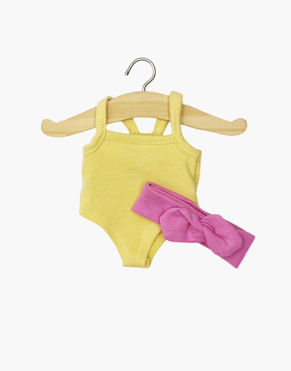 Mini Panchas - Body jaune vanille et son headband rose bonbon
