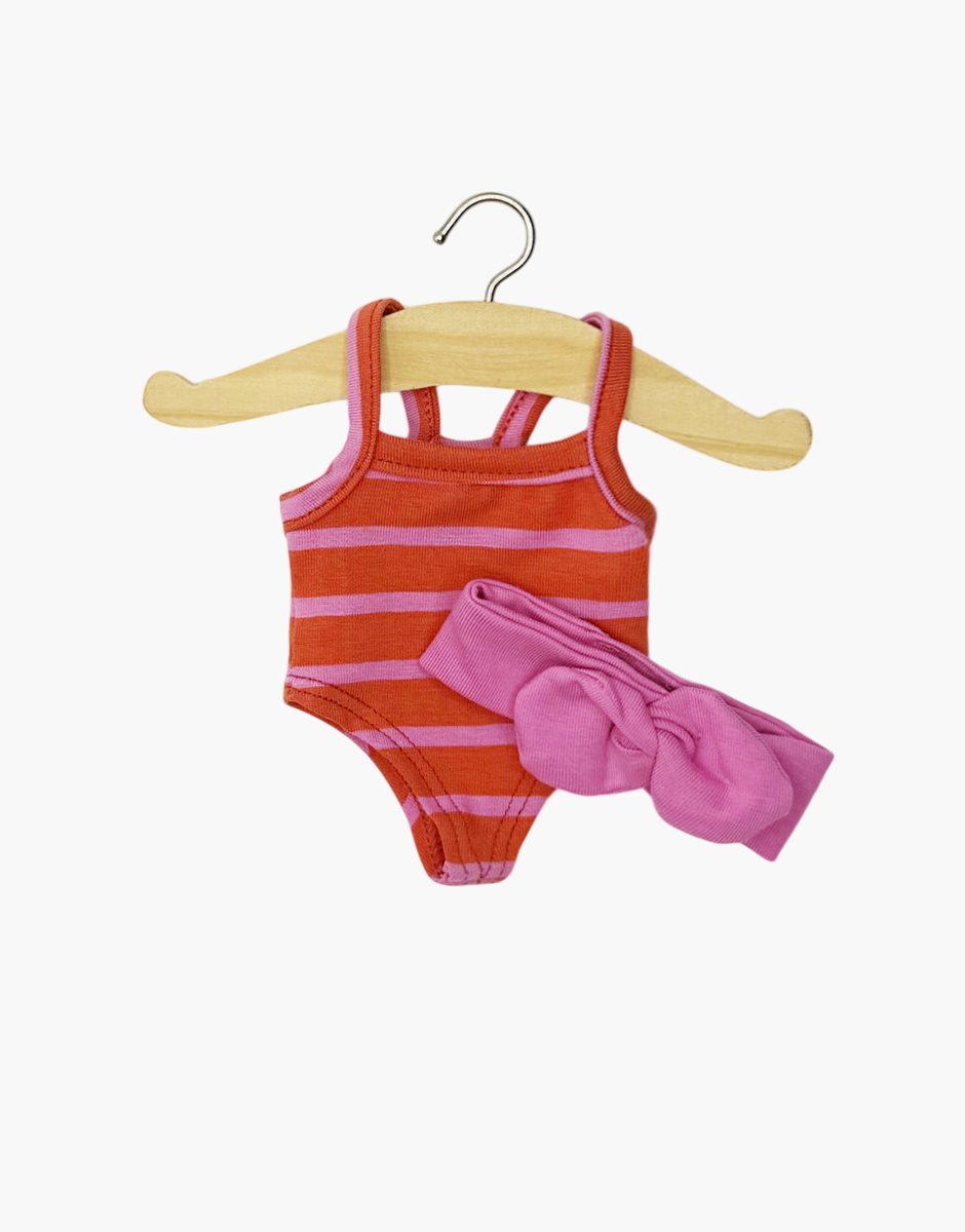 Mini Panchas - Body rayé rose / tangerine et son headband