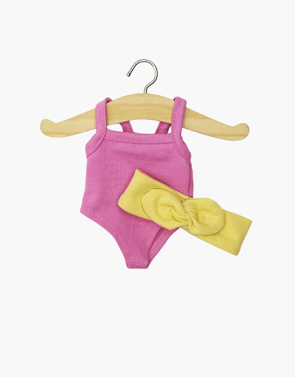 Mini Panchas - Body rose bonbon et son headband jaune vanille
