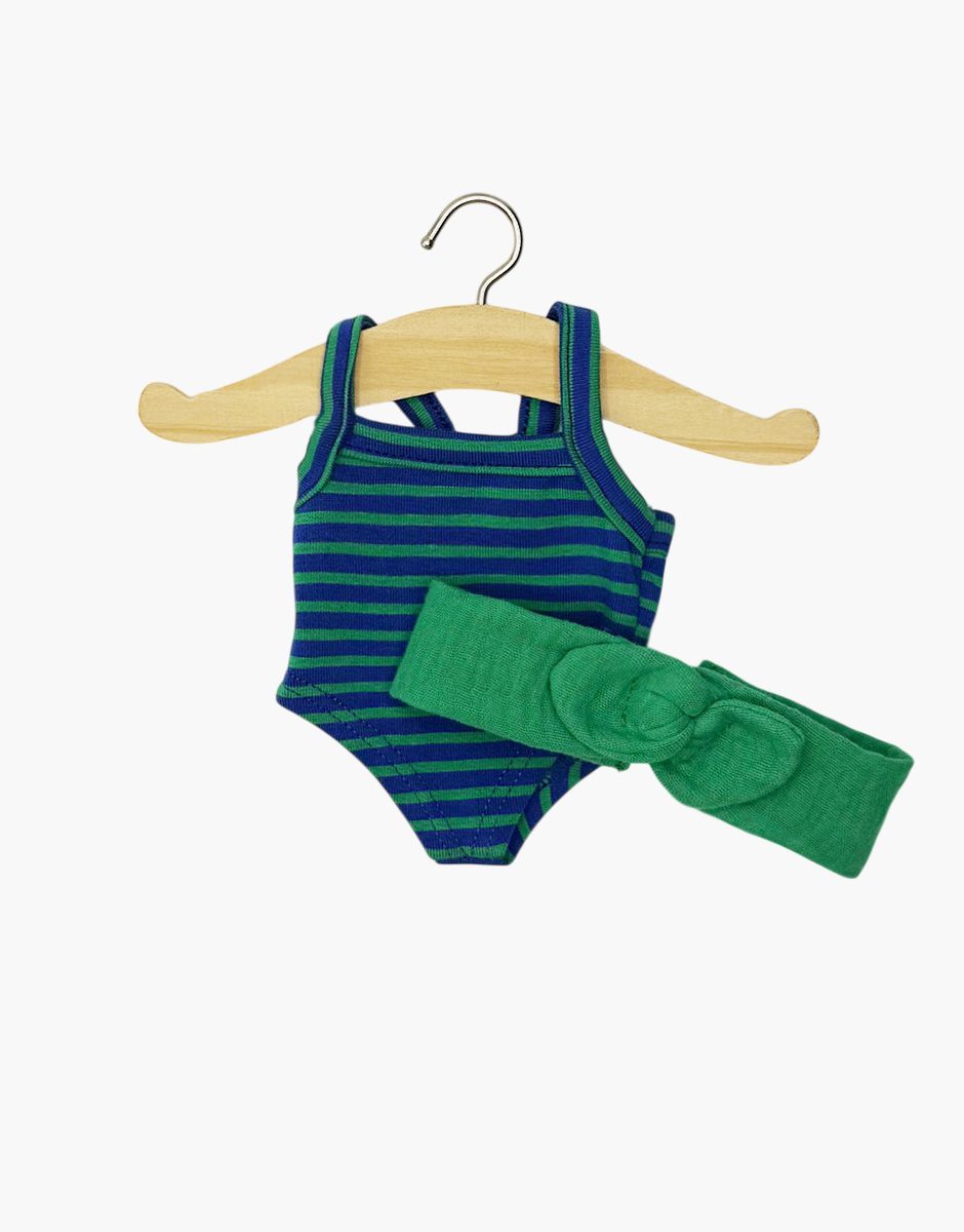 Mini Panchas - Body rayé bleu / vert et son headband
