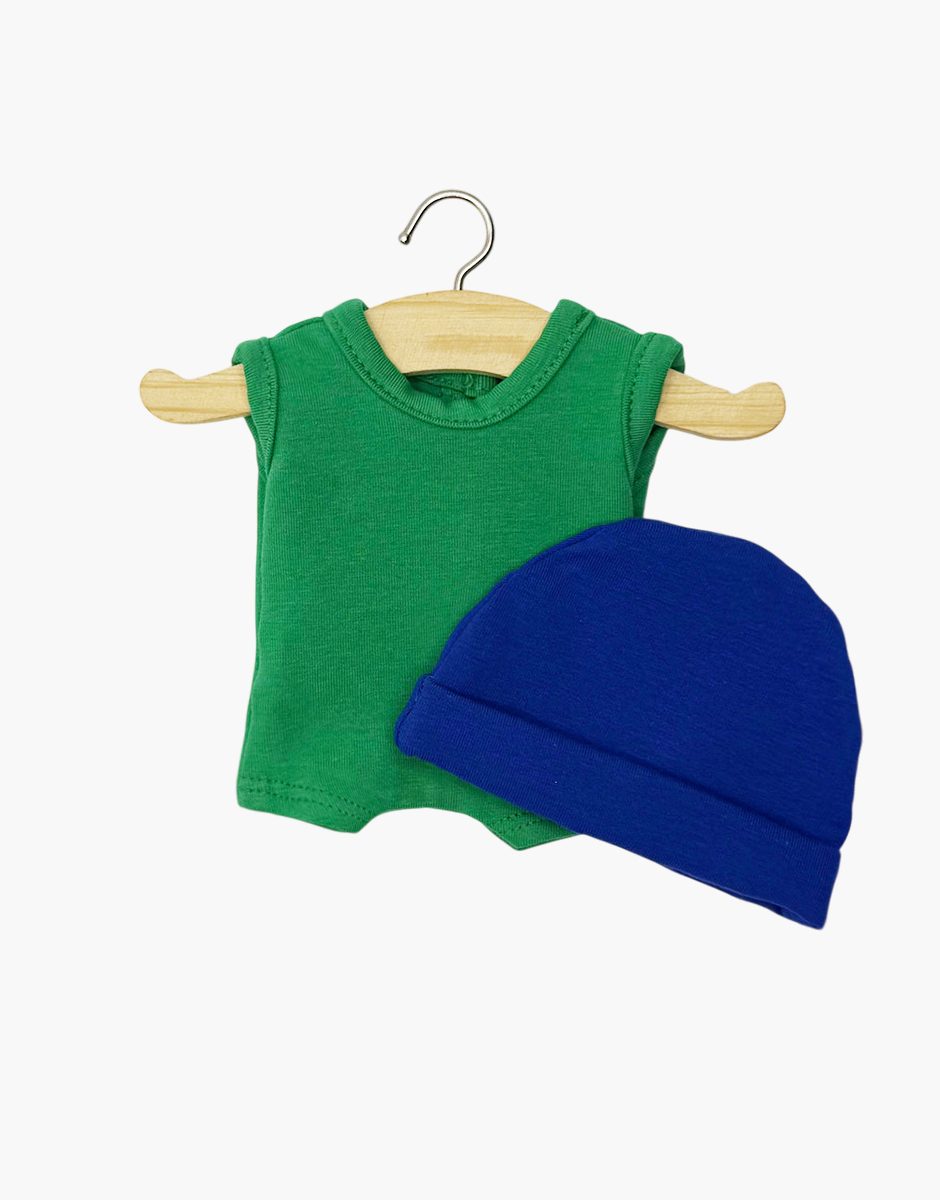 Mini Panchas - Body Marcel vert et son bonnet bleu