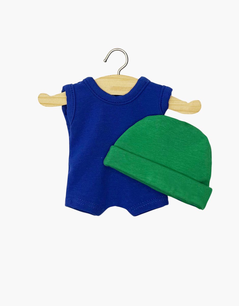 Mini Panchas - Body Marcel bleu et son bonnet vert