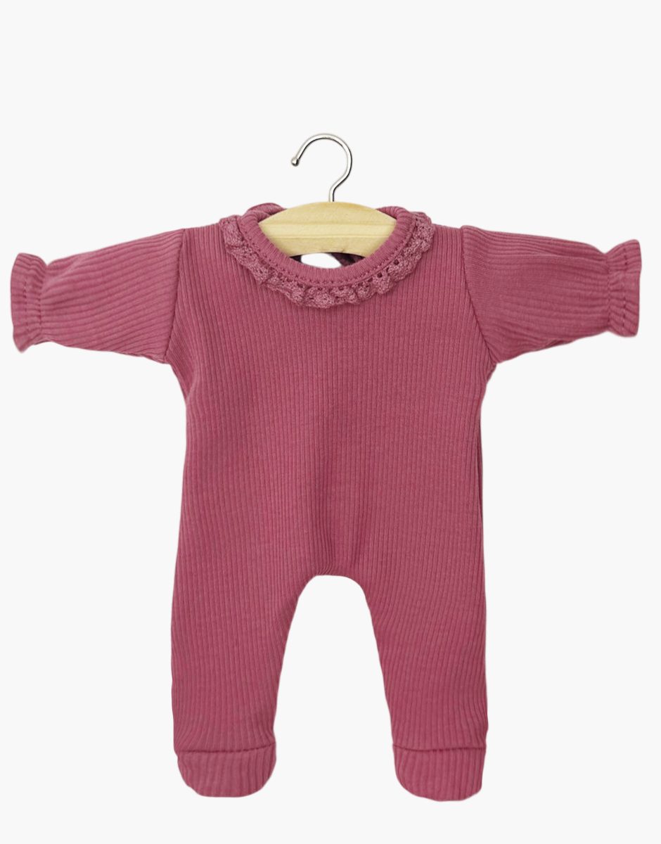Babies - Dors bien Camille en maille côtelée framboise avec dentelle