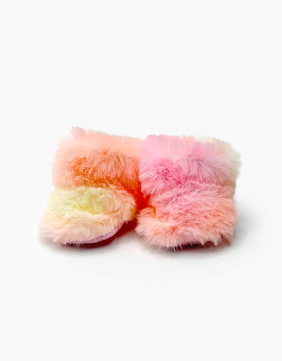 Snow Boots en fausse fourrure arc-en-ciel rose