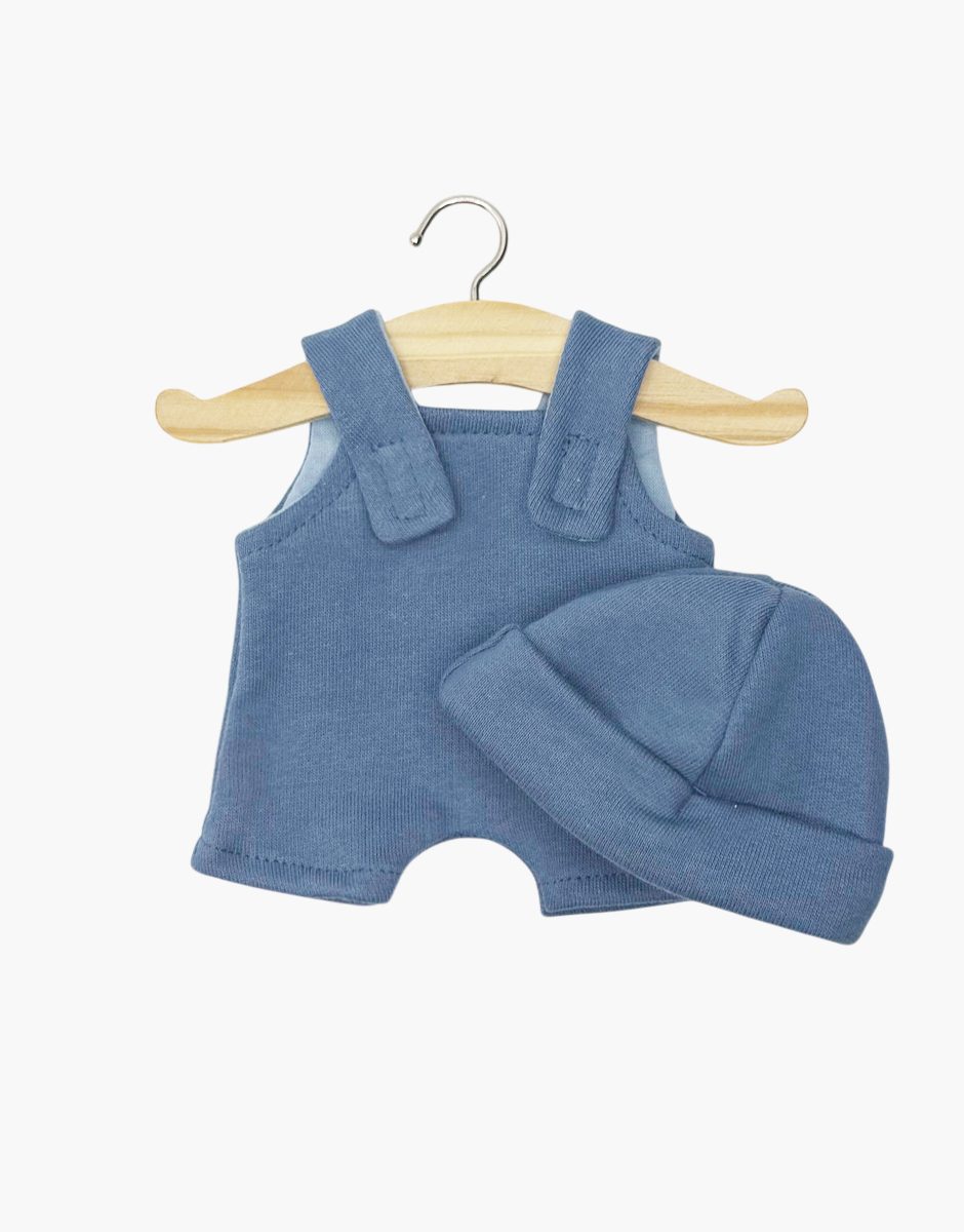 Mini Panchas - Salopette Antonin en molleton denim et son bonnet