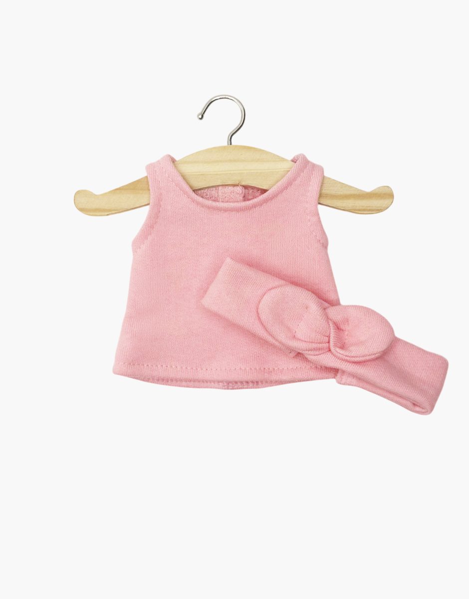 Mini Panchas - Robe Andrée en molleton fraise et son headband
