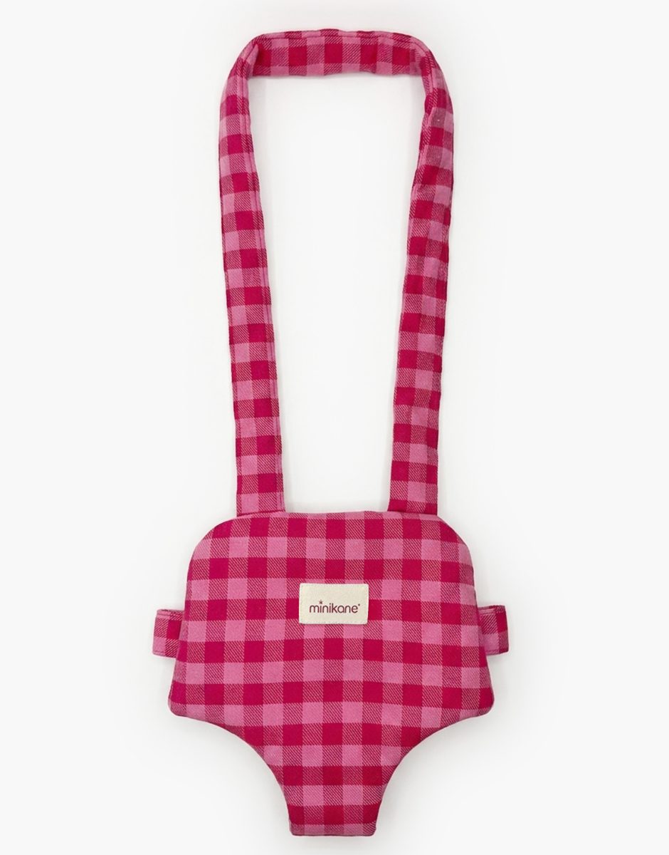 Porte poupée en flanelle Vichy bonbon/cerise