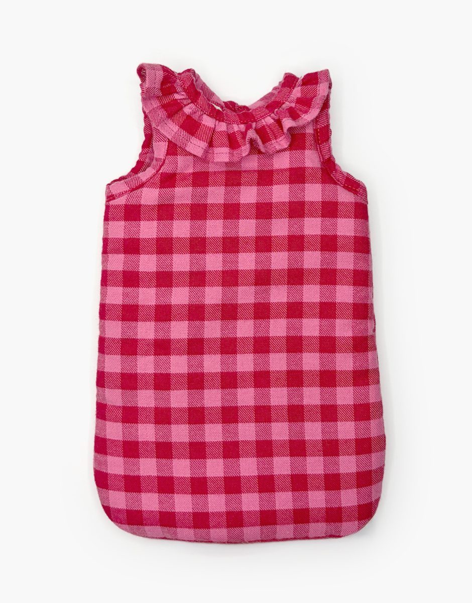 Turbulette poupée à collerette en flanelle Vichy bonbon/cerise