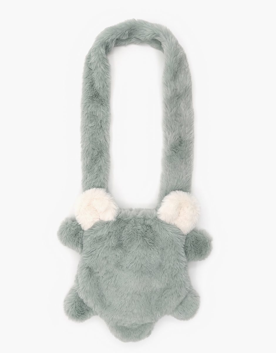 Porte poupée Peluche en fausse fourrure vert de gris