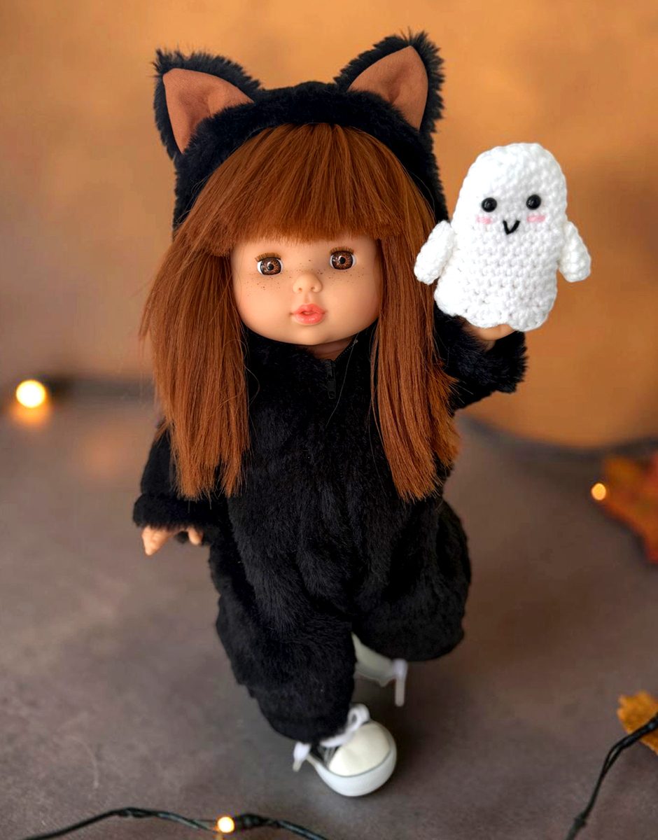 P'tits Déguiz' - Combinaison Halloween P'tit chat noir et son fantôme en crochet