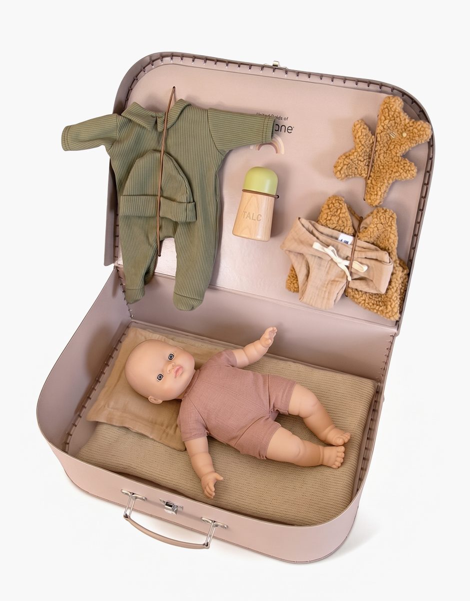 Ma Valise d’antan “Kit de Naissance” Chou avec son poupon Babies Mattéo